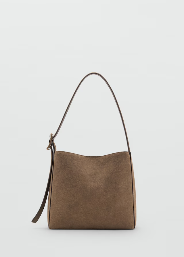 Khaki Suede Leather Shopper Bag – Medium Shoulder Tote